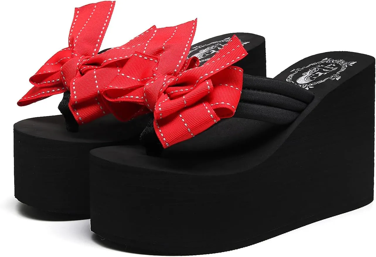 Womens Platform Wedge Flip Flops Chunky High Heel Sandals Summer Beach Thong Heeled Sandal Slippers for Women