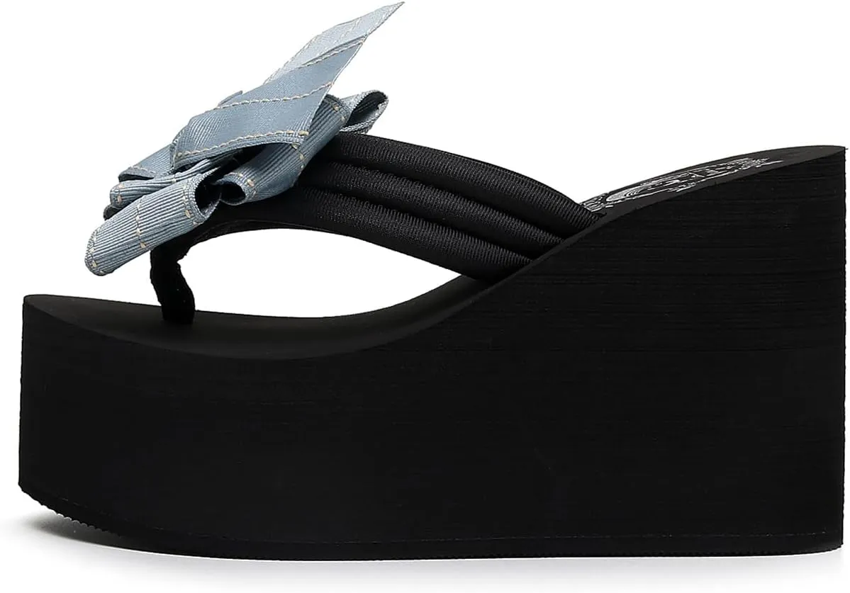 Womens Platform Wedge Flip Flops Chunky High Heel Sandals Summer Beach Thong Heeled Sandal Slippers for Women