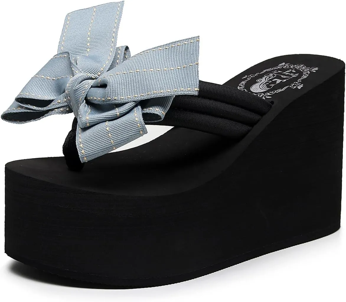 Womens Platform Wedge Flip Flops Chunky High Heel Sandals Summer Beach Thong Heeled Sandal Slippers for Women