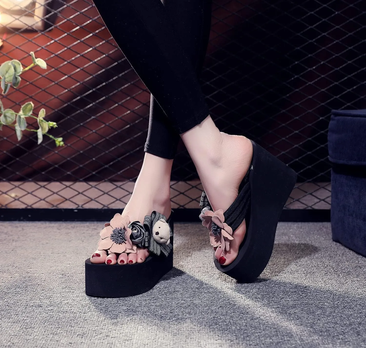Womens Platform Wedge Flip Flops Chunky High Heel Sandals Summer Beach Thong Heeled Sandal Slippers for Women