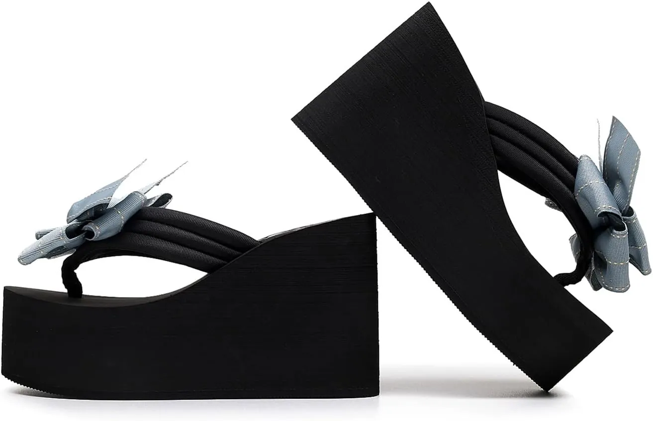 Womens Platform Wedge Flip Flops Chunky High Heel Sandals Summer Beach Thong Heeled Sandal Slippers for Women