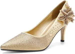 Women's Pointed Toe Glitter Flower Embellished One Foot Stirrup Wedding Prom High Heels
