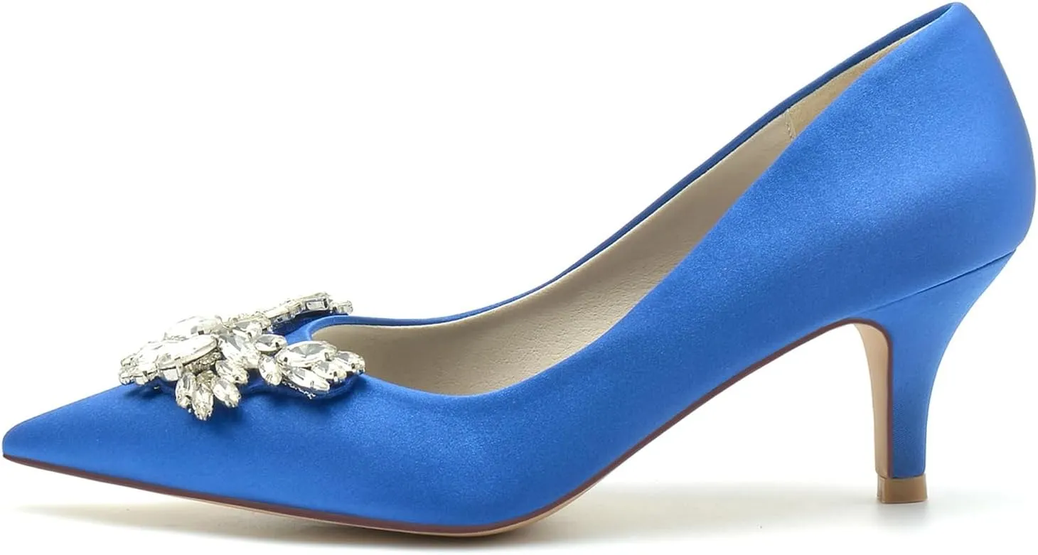 Women's Pointed Toe Rhinestone Wedding Party Evening Dress Sandles Pumps Slip On Closed Toe Bridal Shoes
