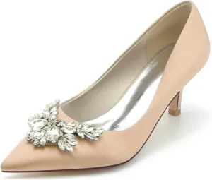 Women's Pointed Toe Rhinestone Wedding Party Evening Dress Sandles Pumps Slip On Closed Toe Bridal Shoes