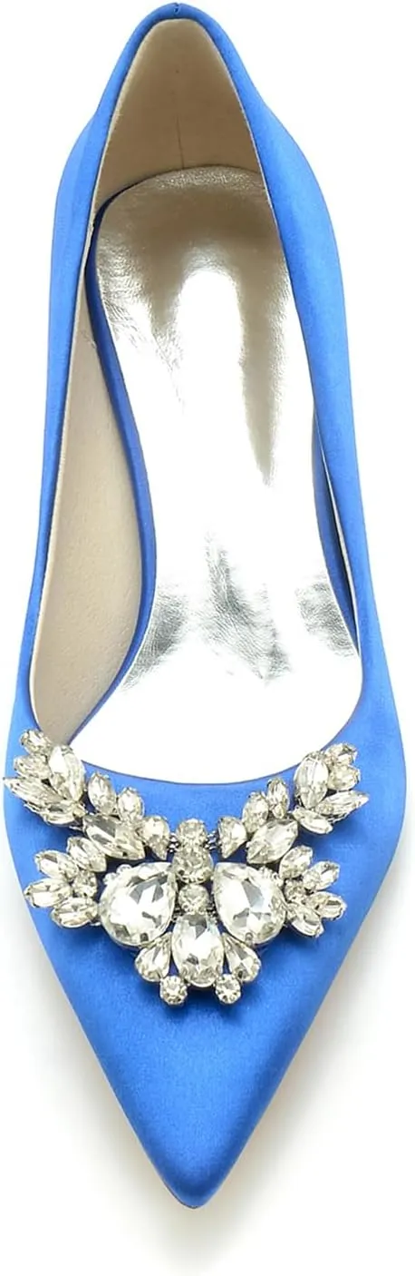 Women's Pointed Toe Rhinestone Wedding Party Evening Dress Sandles Pumps Slip On Closed Toe Bridal Shoes