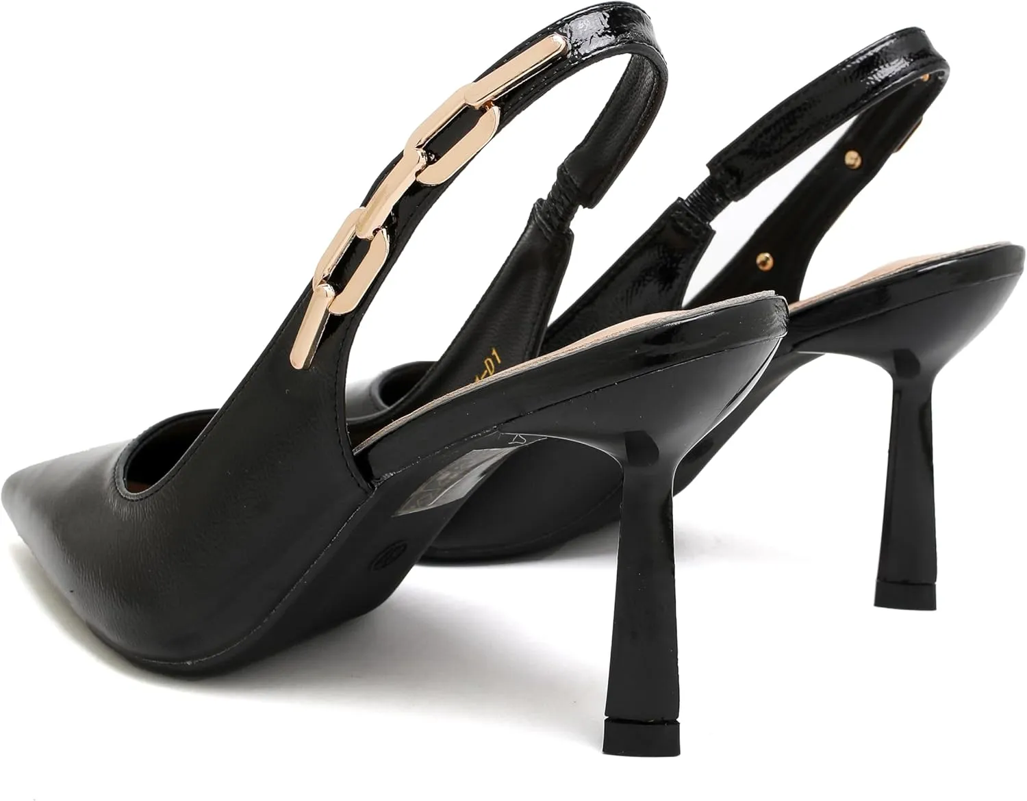 Women's Pointed Toe Slingback Stiletto Heels with Chain Strap Dress Pumps
