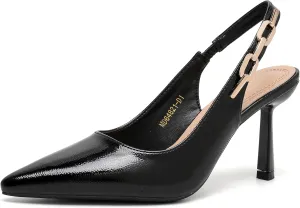 Women's Pointed Toe Slingback Stiletto Heels with Chain Strap Dress Pumps