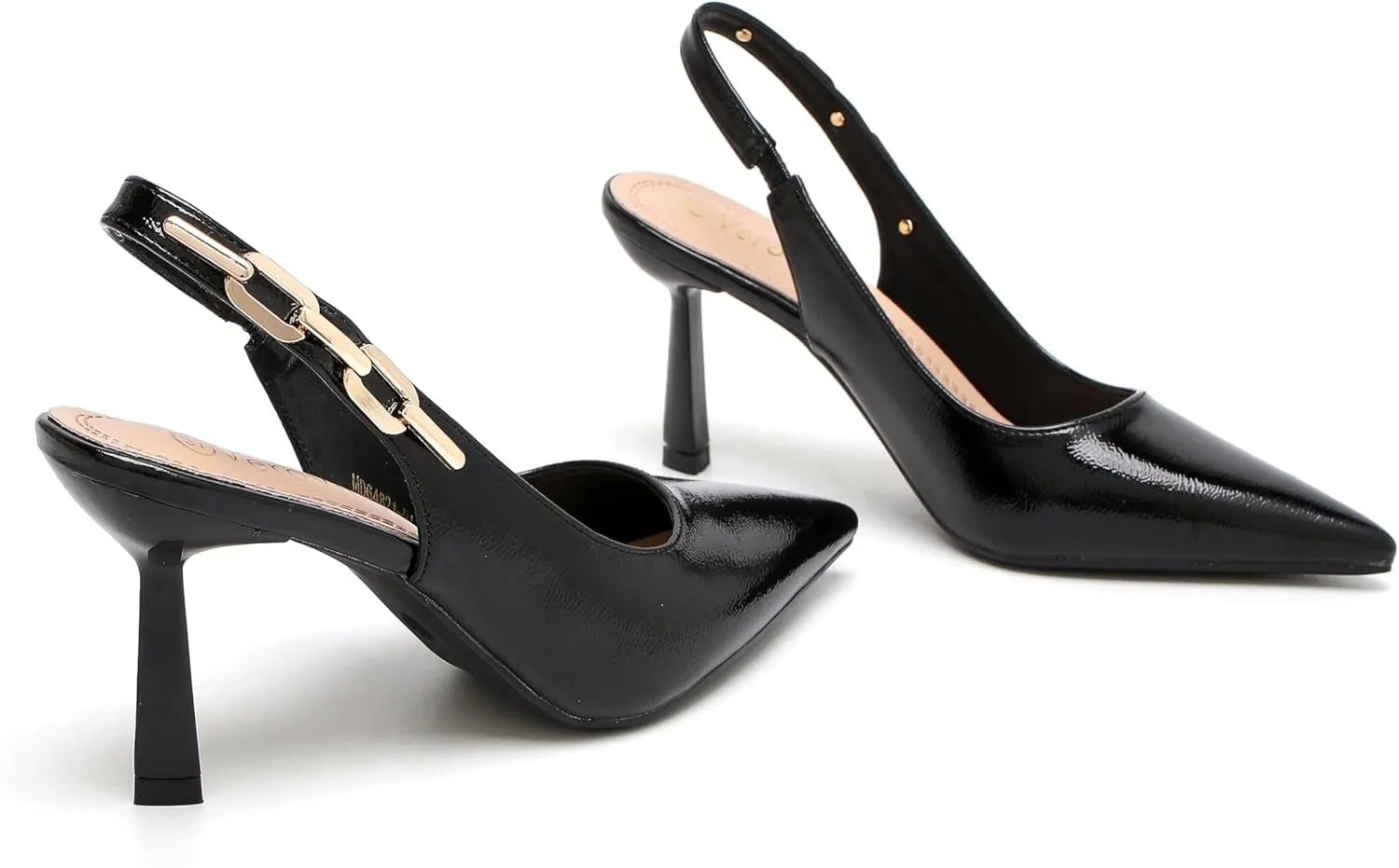 Women's Pointed Toe Slingback Stiletto Heels with Chain Strap Dress Pumps