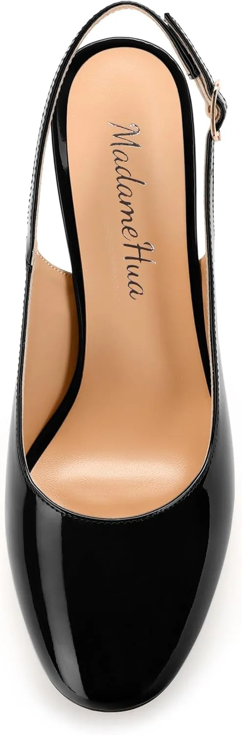 Women's Pumps, Block Heel Round Toe Dress Pumps Shoes for Women, Classic Round Toe High Chunky Heel Pumps