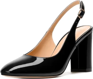 Women's Pumps, Block Heel Round Toe Dress Pumps Shoes for Women, Classic Round Toe High Chunky Heel Pumps