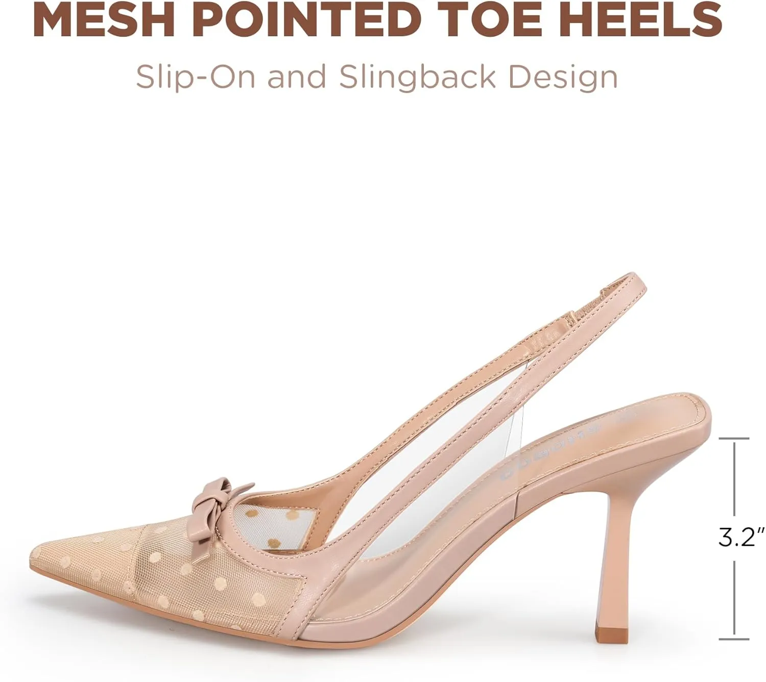 Women's Pumps with Bow Slingback Heels for Women 3.2 Inch Stiletto Pointed Toe Heels Closed Toe Wedding Party Dress Mesh Pumps Shoes