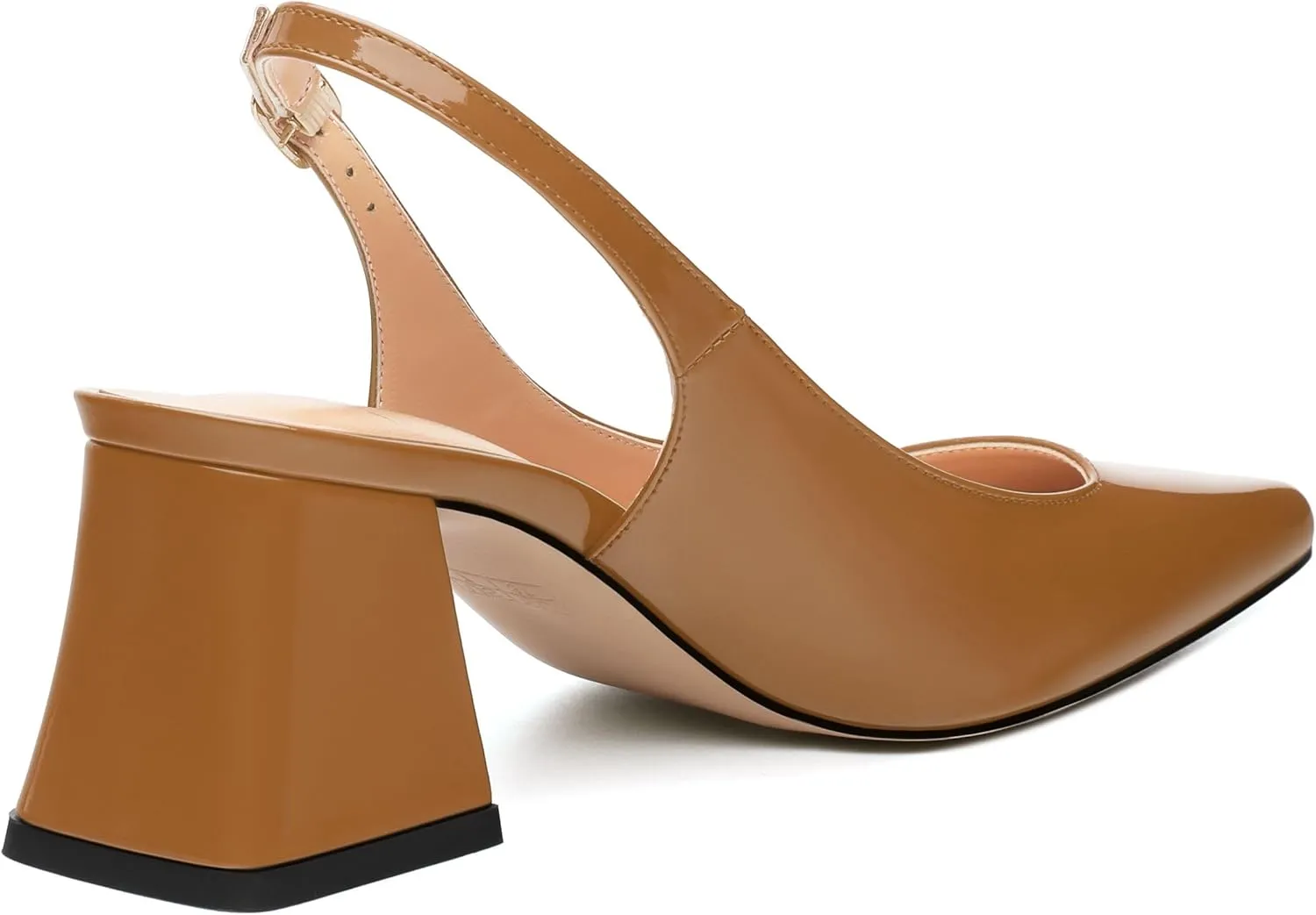 Women's Slingback Mid Block Heel Pumps Patent Pointed Toe Chunky Heels Adjustable Strap Comfort Wedding Dress Pumps Shoes 2.5 Inch