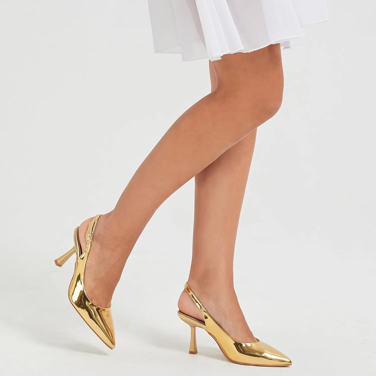 Women's Slingback Pointed Closed Toe Kitten Heels Pumps Shoes