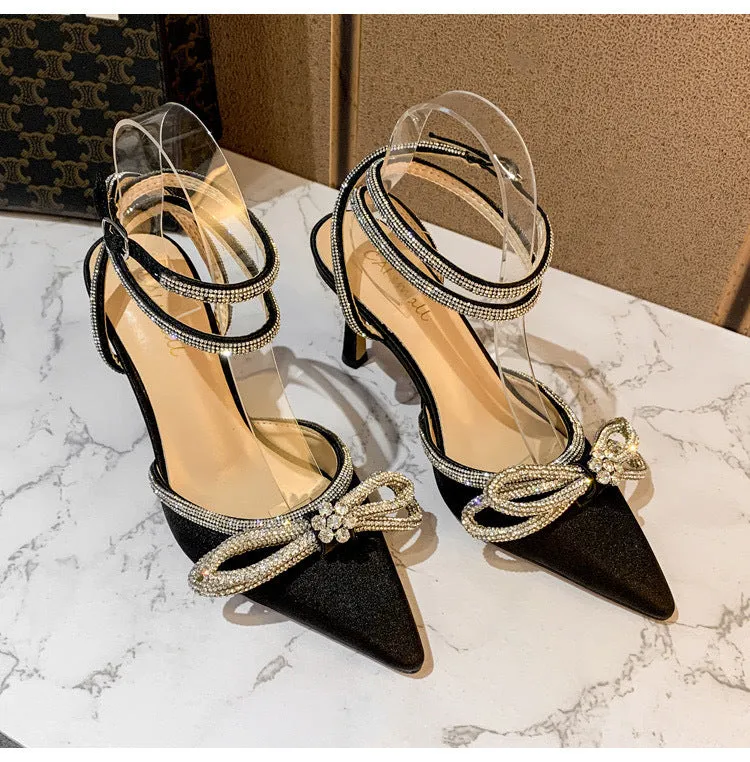 Women's Summer Strap Fairy Style Black Bow Sandals