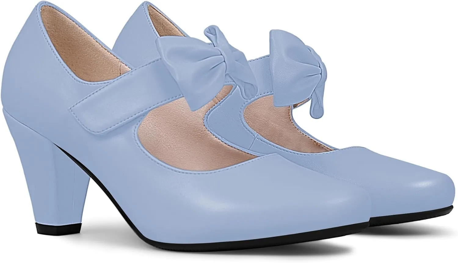 Women's Vintage Bow Round Toe Block High Heel Ankle Strap Cute Mary Janes Pumps