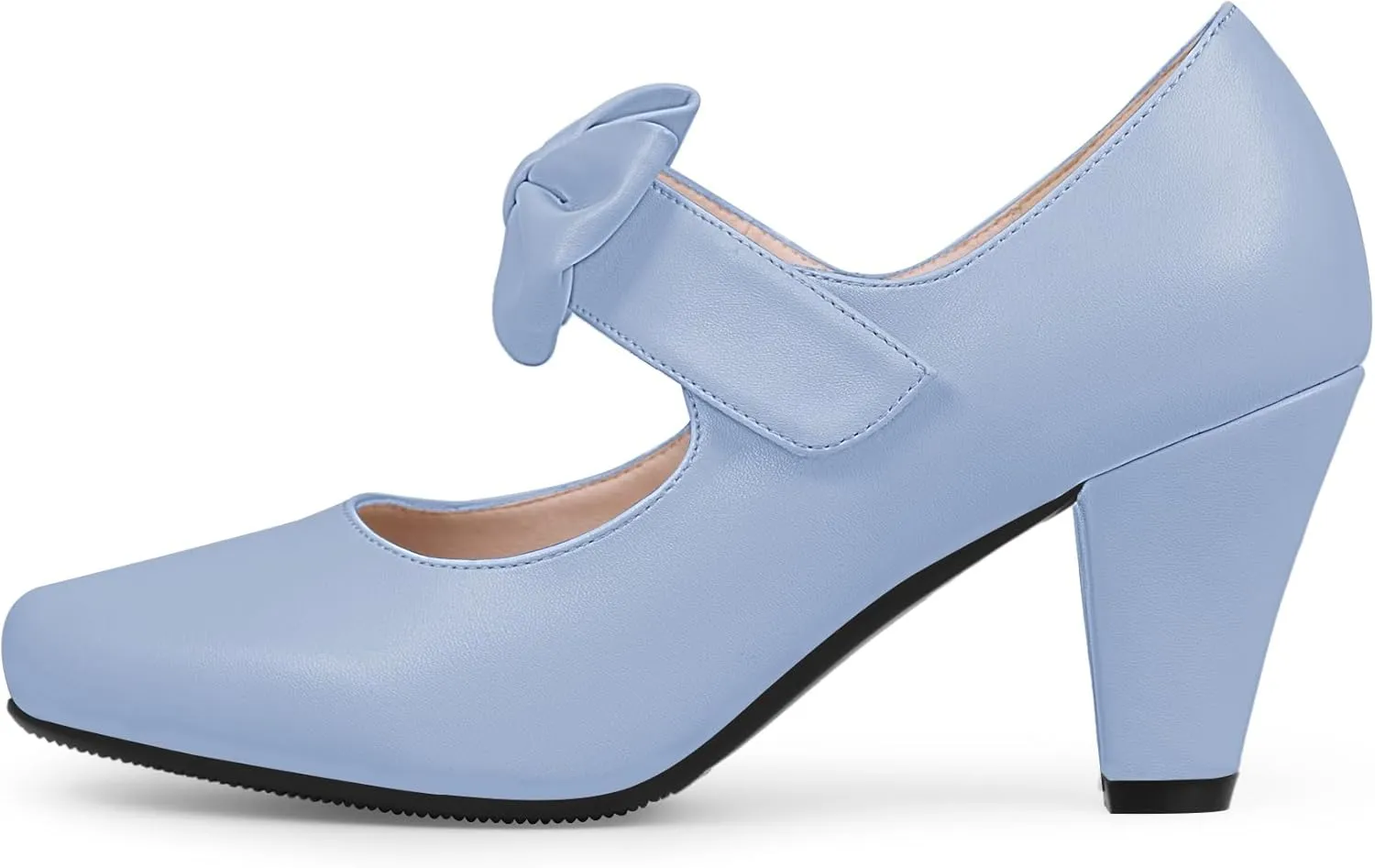 Women's Vintage Bow Round Toe Block High Heel Ankle Strap Cute Mary Janes Pumps