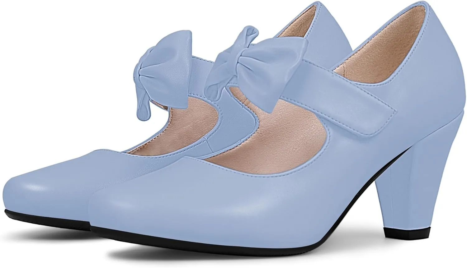 Women's Vintage Bow Round Toe Block High Heel Ankle Strap Cute Mary Janes Pumps