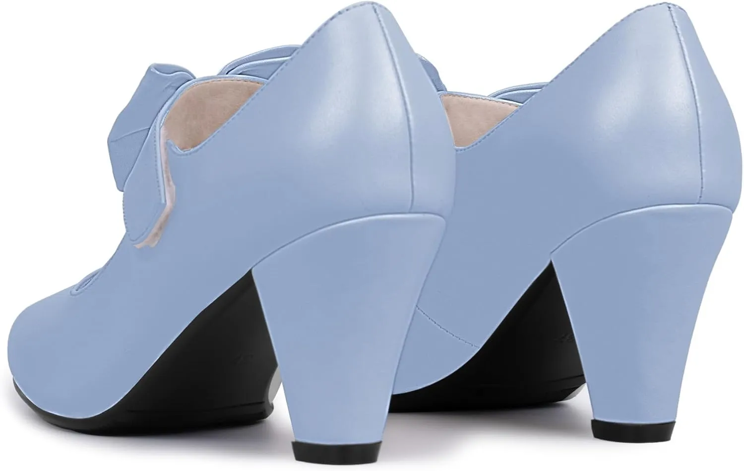 Women's Vintage Bow Round Toe Block High Heel Ankle Strap Cute Mary Janes Pumps