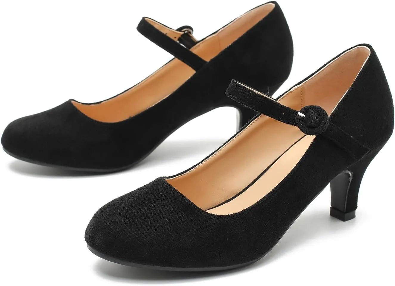 Women's Vintage Mary Jane Shoes Dress Comfortable Low Kitten Heels Ankle Strap Closed Round Toe Office Work Wedding Pumps