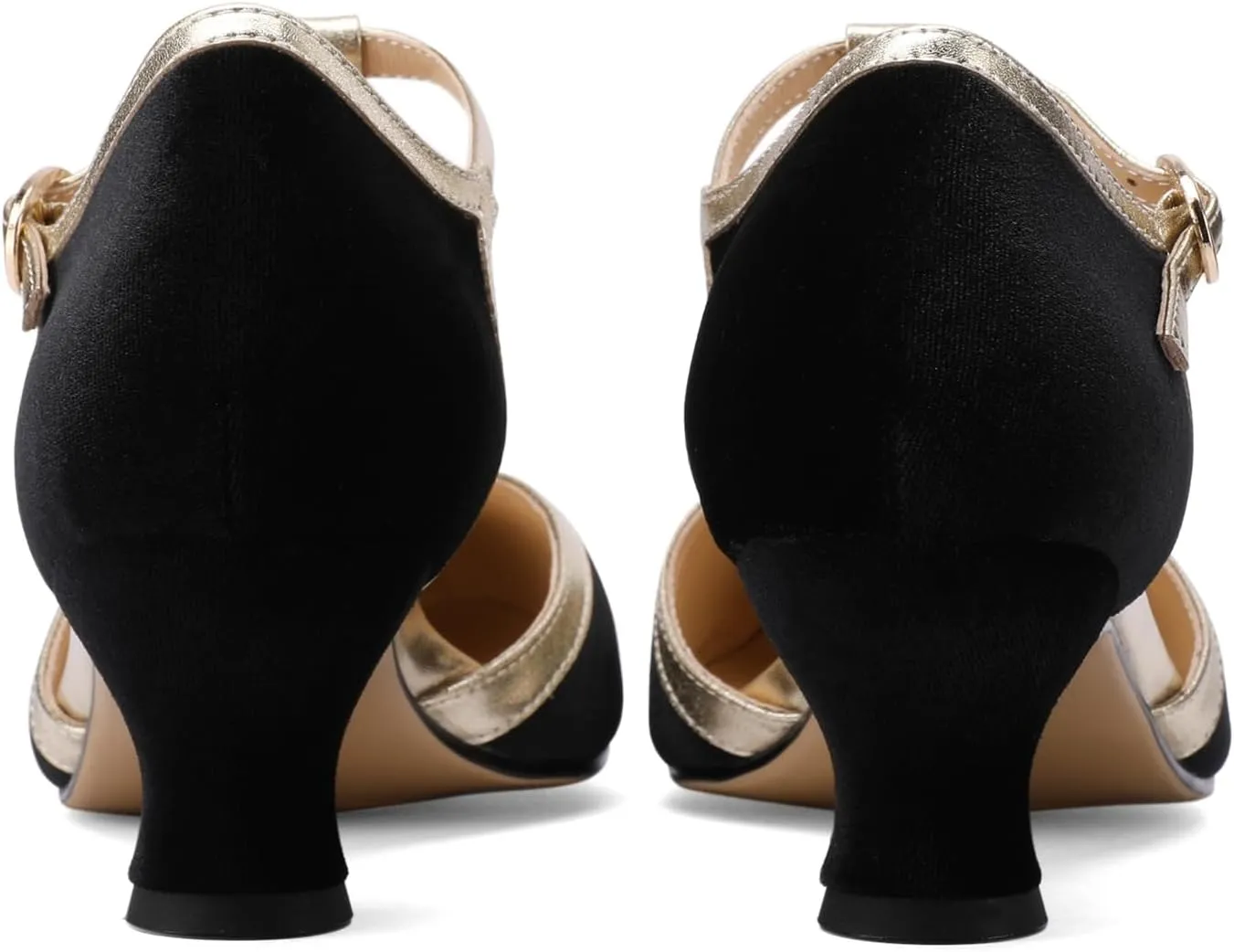 Women's Vintage T-Strap Low Pumps Comfortable Kitten Heel, Closed Toe