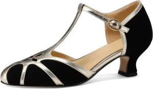 Women's Vintage T-Strap Low Pumps Comfortable Kitten Heel, Closed Toe