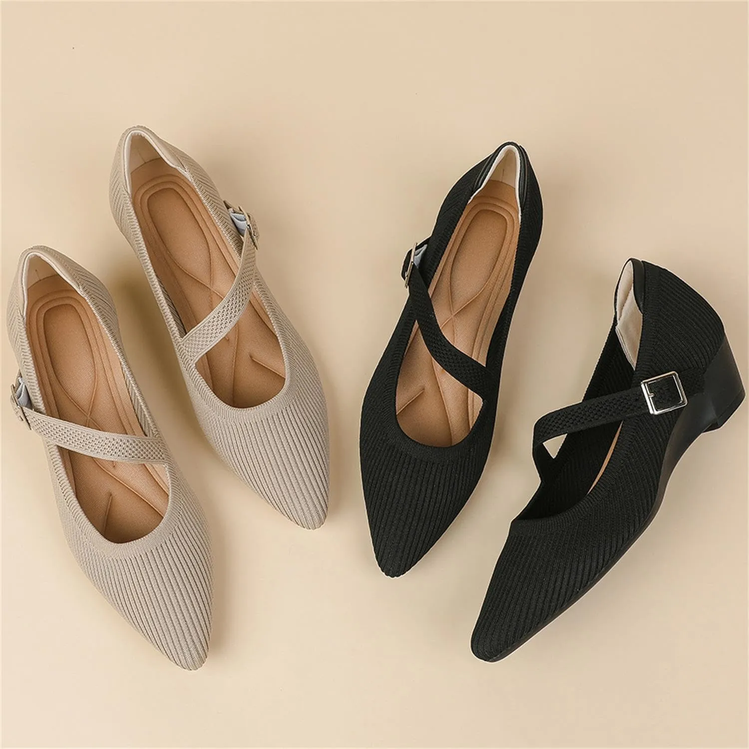 Women's Wedge Block Heel Pumps Ladies Breathable Weave Casual Shoes Buckle Strap Mary Janes