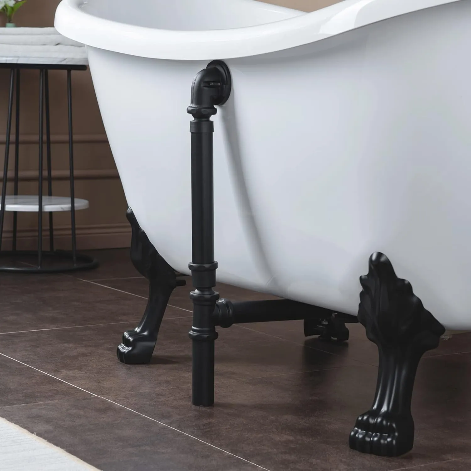 WOODBRIDGE 59" Heavy Duty Acrylic Double Slipper Clawfoot Bath Tub with Matte Black Feet   Drain &Overflow  Matte Black-Faucet