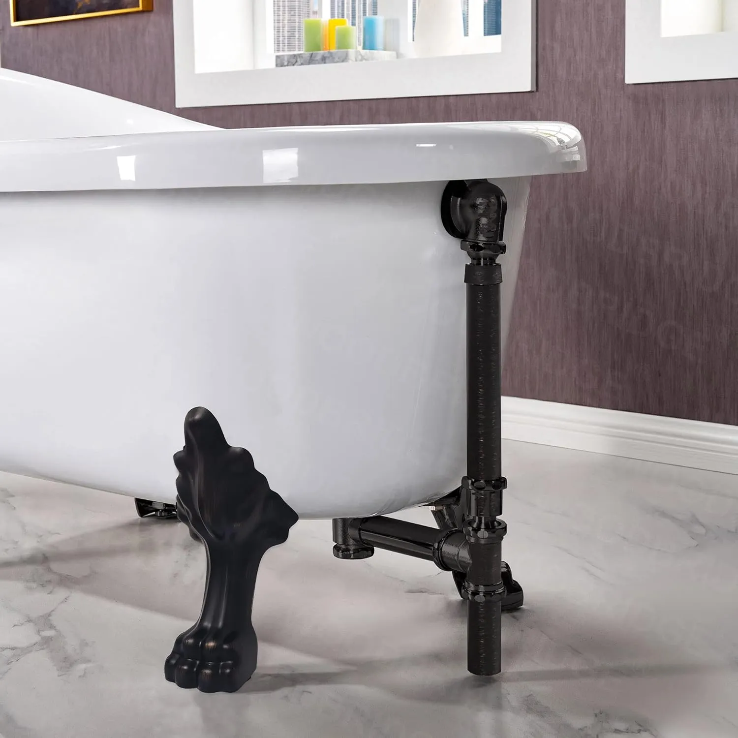 WOODBRIDGE 59" Heavy Duty Acrylic Double Slipper Clawfoot Bath Tub with Oil-Rubbed Bronze Feet   Oil-Rubbed Bronze Drain &Overflow