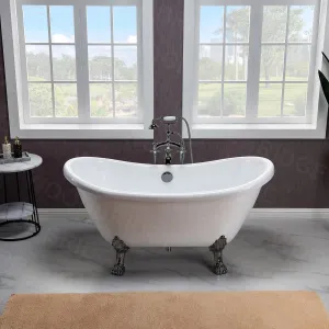 WOODBRIDGE 59" Heavy Duty Acrylic Double Slipper Clawfoot Bath Tub with Oil-Rubbed Bronze Feet   Oil-Rubbed Bronze Drain &Overflow