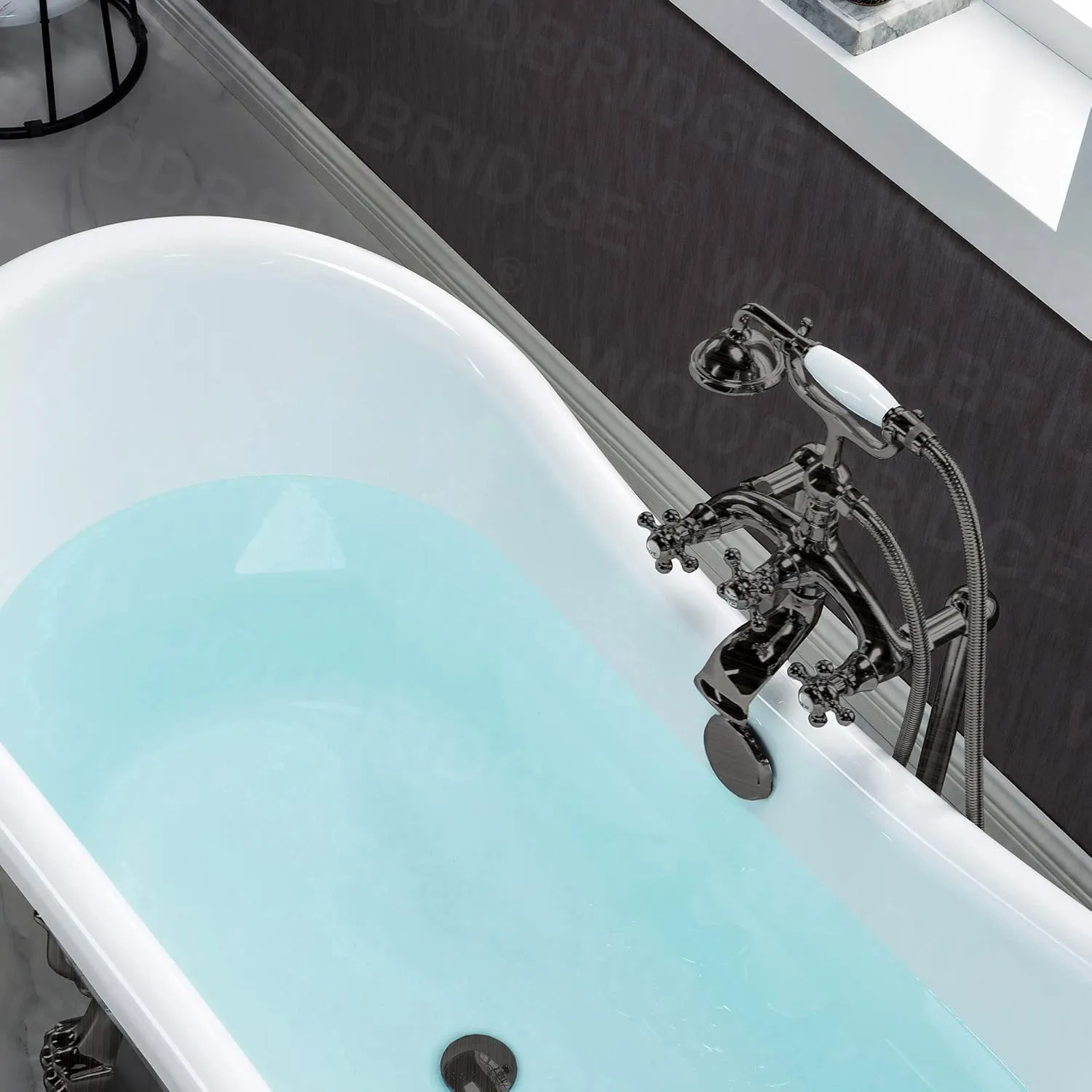 WOODBRIDGE 59" Heavy Duty Acrylic Double Slipper Clawfoot Bath Tub with Oil-Rubbed Bronze Feet   Oil-Rubbed Bronze Drain &Overflow