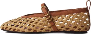 Woven Ballet Flats for Women Cute Raffia Mary Janes Bow Elastic Strap Summer Straw Comfortable Casual Dressy Shoes