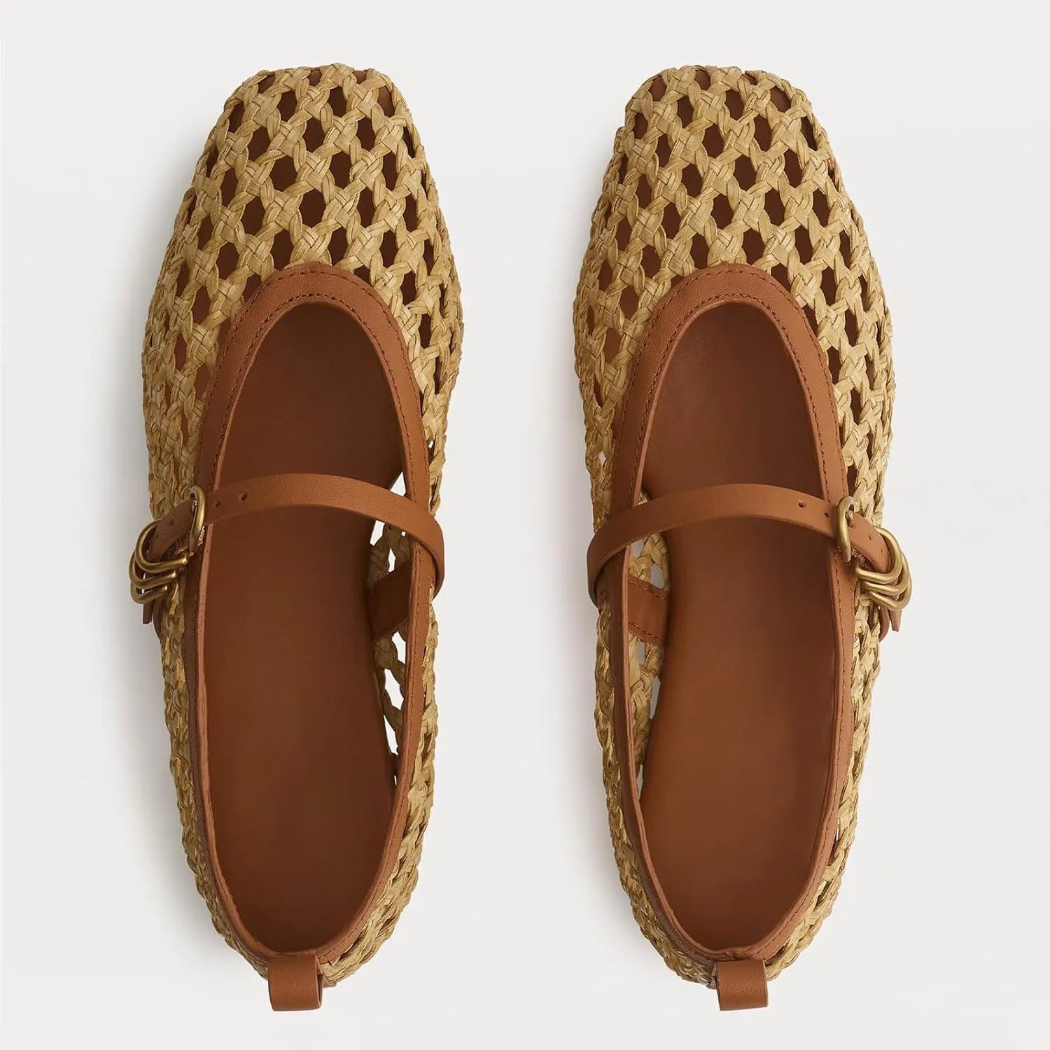 Woven Ballet Flats for Women Cute Raffia Mary Janes Bow Elastic Strap Summer Straw Comfortable Casual Dressy Shoes