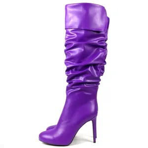 Wrinkled Over the Knee Round Toe High Heel Boots