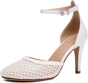 XIEDA Women's Mesh Heels Closed Toe Ankle Strap Stiletto Sexy High Heels Prom Dress Pumps Shoes
