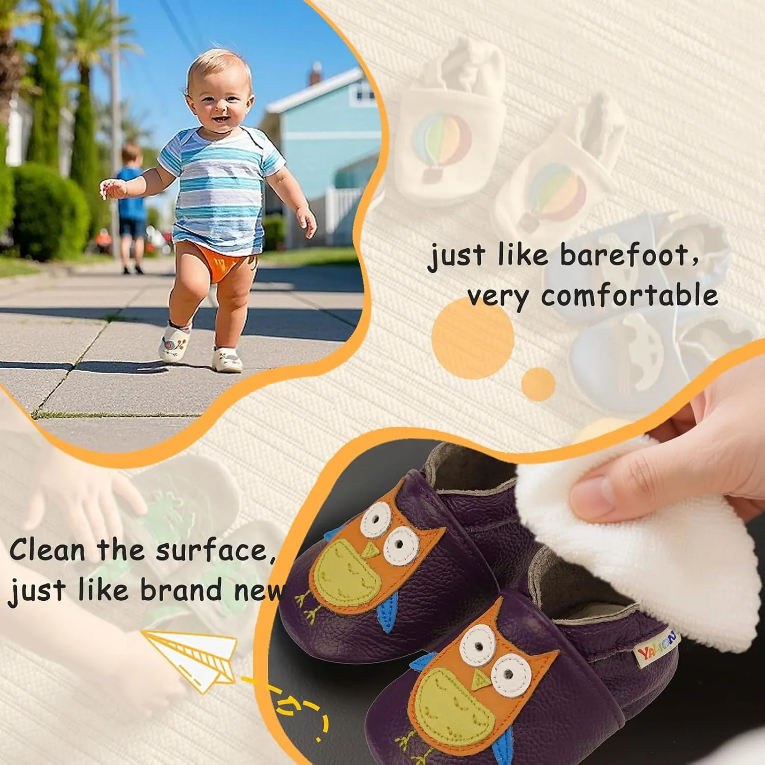 YALION Baby Soft Leather Shoes Suede Sole Infant Toddler First Walking Sports Crib Moccasins