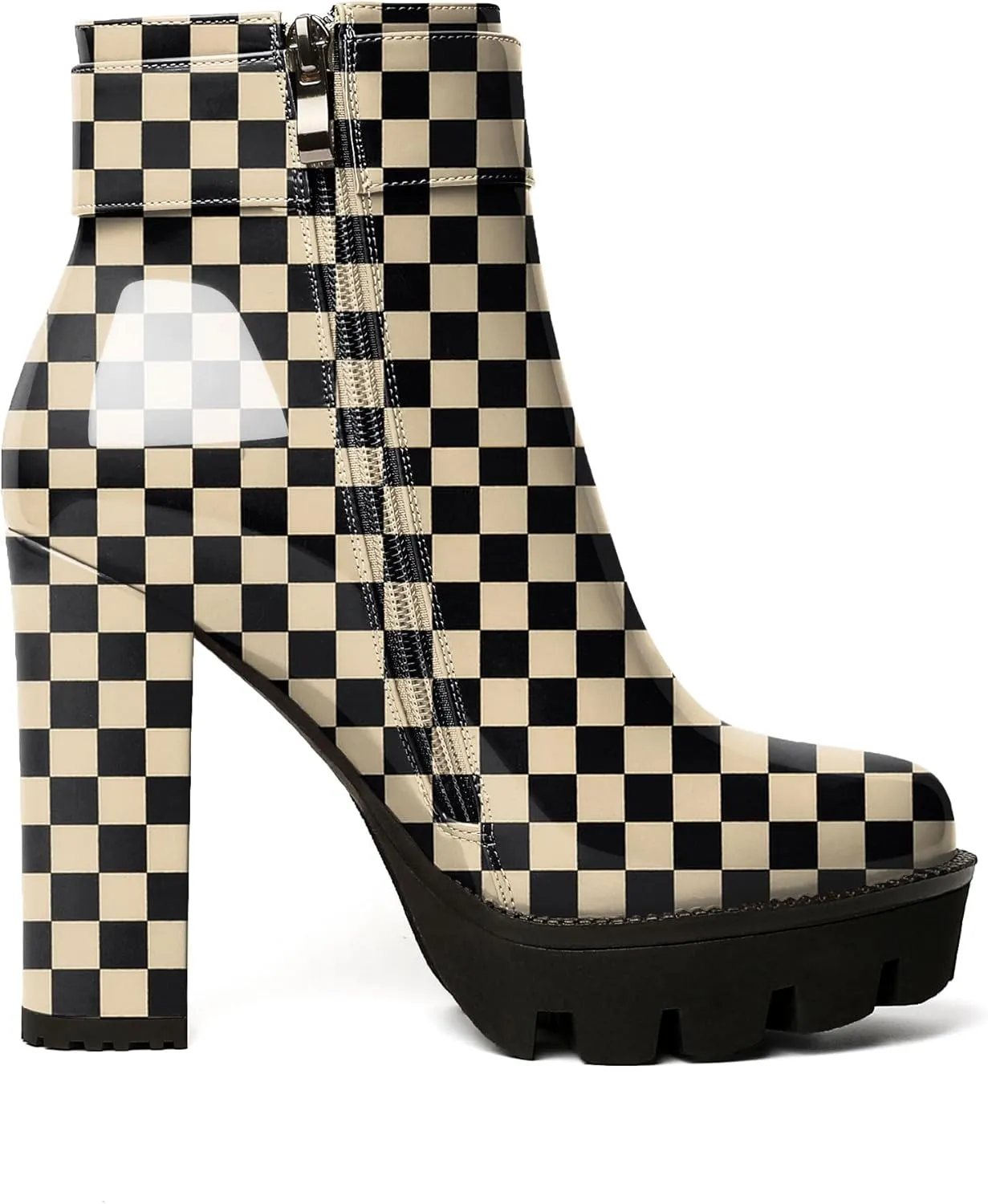 YODEKS Chunky Heel Boots For Women Platform High Heel Boots Dress Ankle Boots Round Toe Lug Sole Short Boots Side Zipper Winter Booties