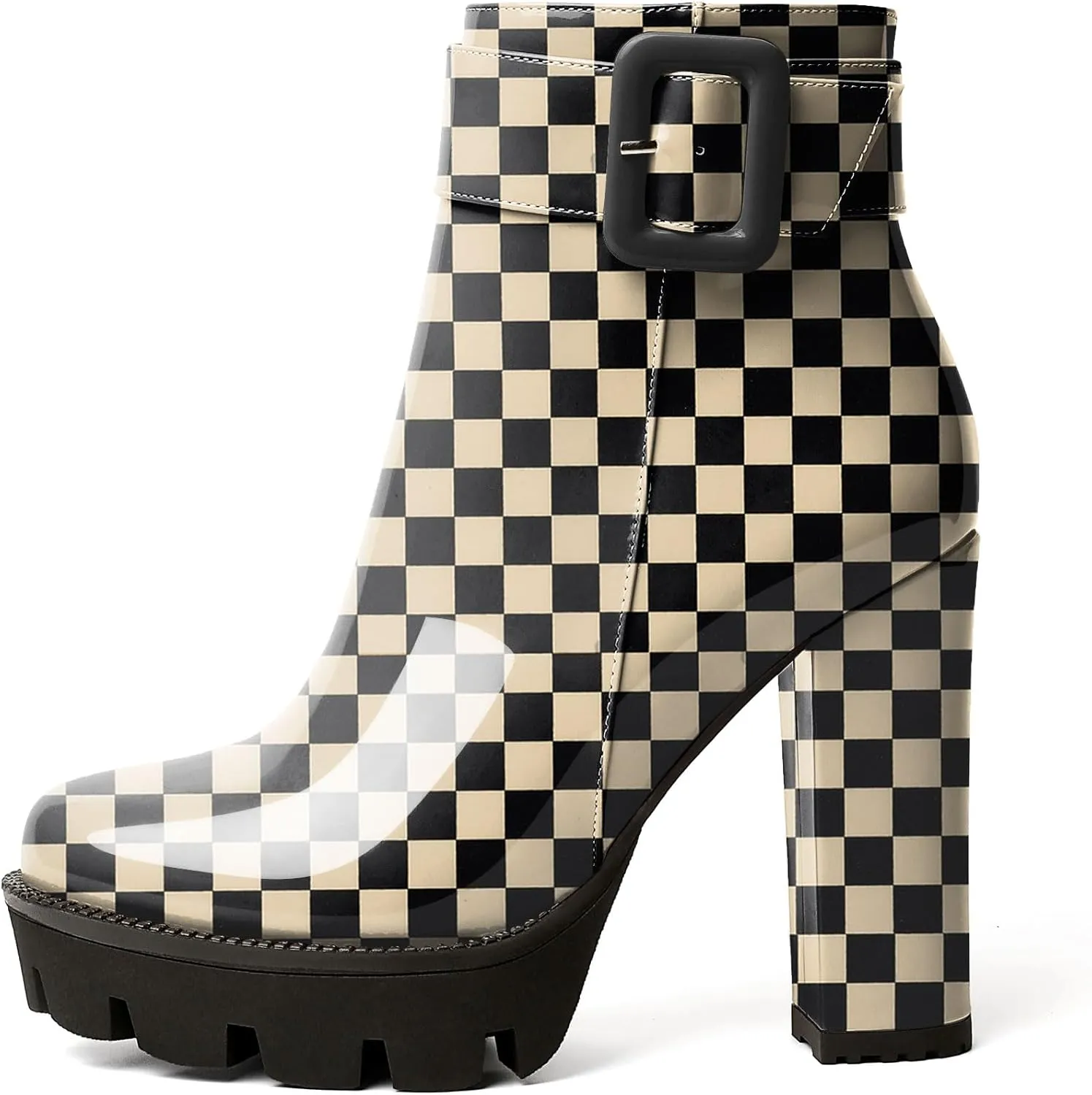 YODEKS Chunky Heel Boots For Women Platform High Heel Boots Dress Ankle Boots Round Toe Lug Sole Short Boots Side Zipper Winter Booties