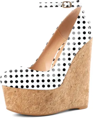 YODEKS Wedges for Women Closed Round Toe Ankle Strap Platform High Heel Wedge Pumps 6 Inches Dress Shoes