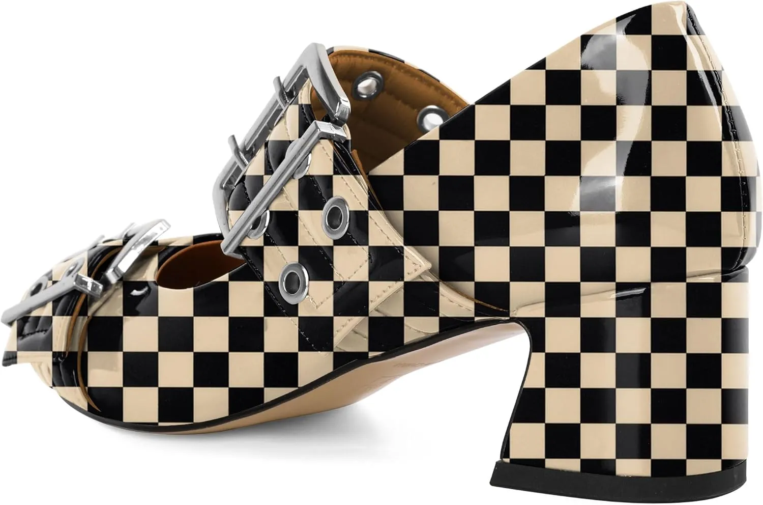 YODEKS Women Low Block Heel Pumps 2 Inch Heels Pointed Toe Eyelets Belt Strap Buckle Shoes Size 6-12