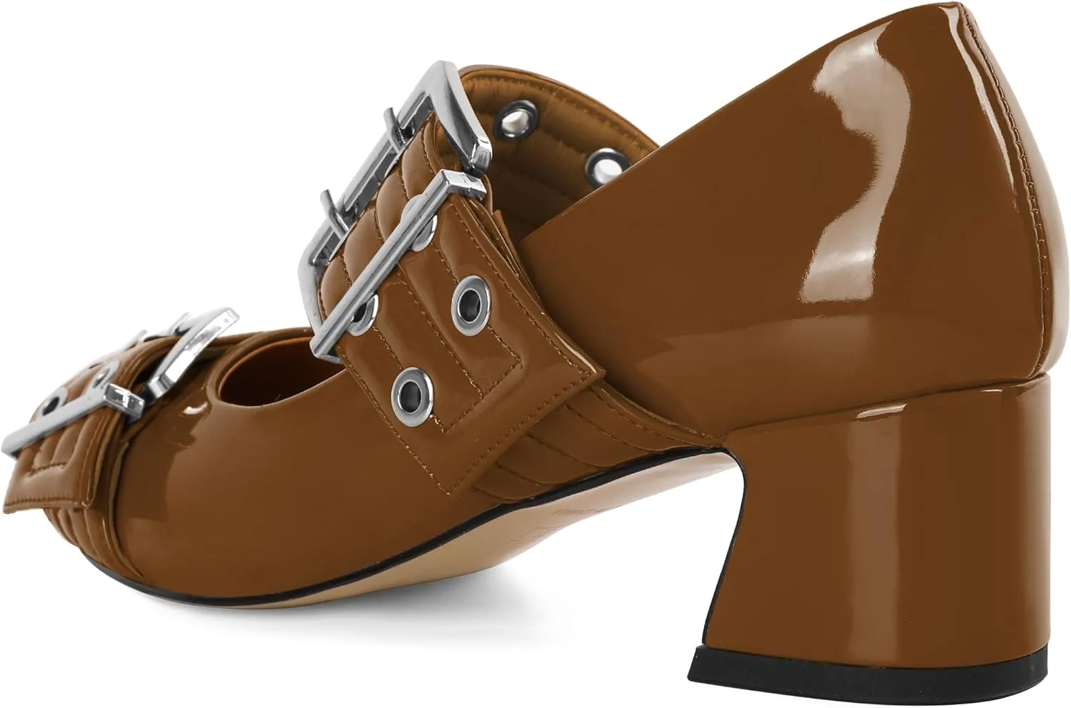YODEKS Women Low Block Heel Pumps 2 Inch Heels Pointed Toe Eyelets Belt Strap Buckle Shoes Size 6-12