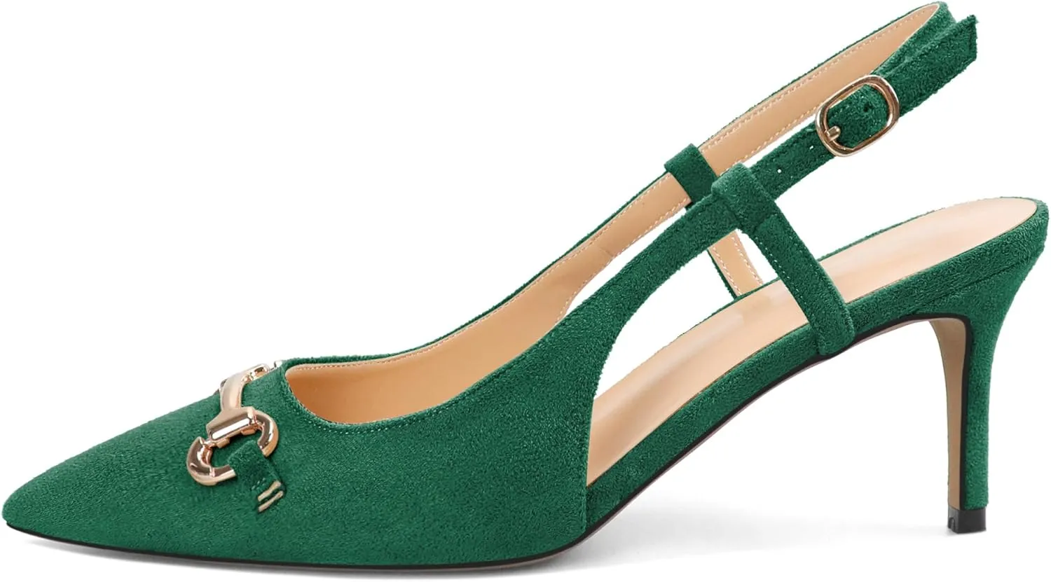YODEKS Women Slingback Heels Low Kitten Heels Pumps 2.5 Inches Closed Pointed Toe Buckle Comfy Dress Shoes