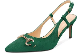YODEKS Women Slingback Heels Low Kitten Heels Pumps 2.5 Inches Closed Pointed Toe Buckle Comfy Dress Shoes