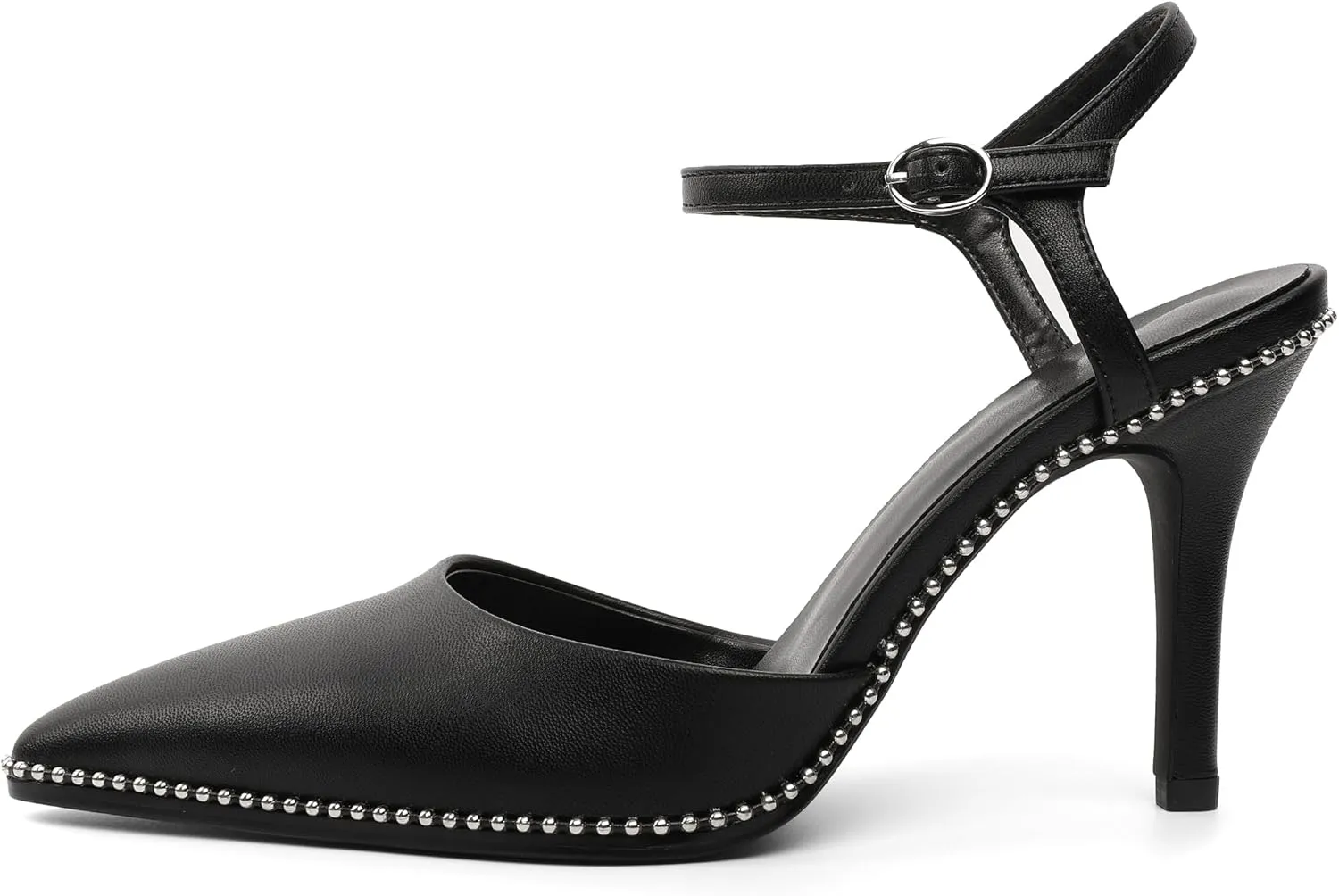YODEKS Women's Ankle Strap Slingback Heels Pointed Toe Beaded High Heel Pumps 3.5 Inch Shoes Size 5-13