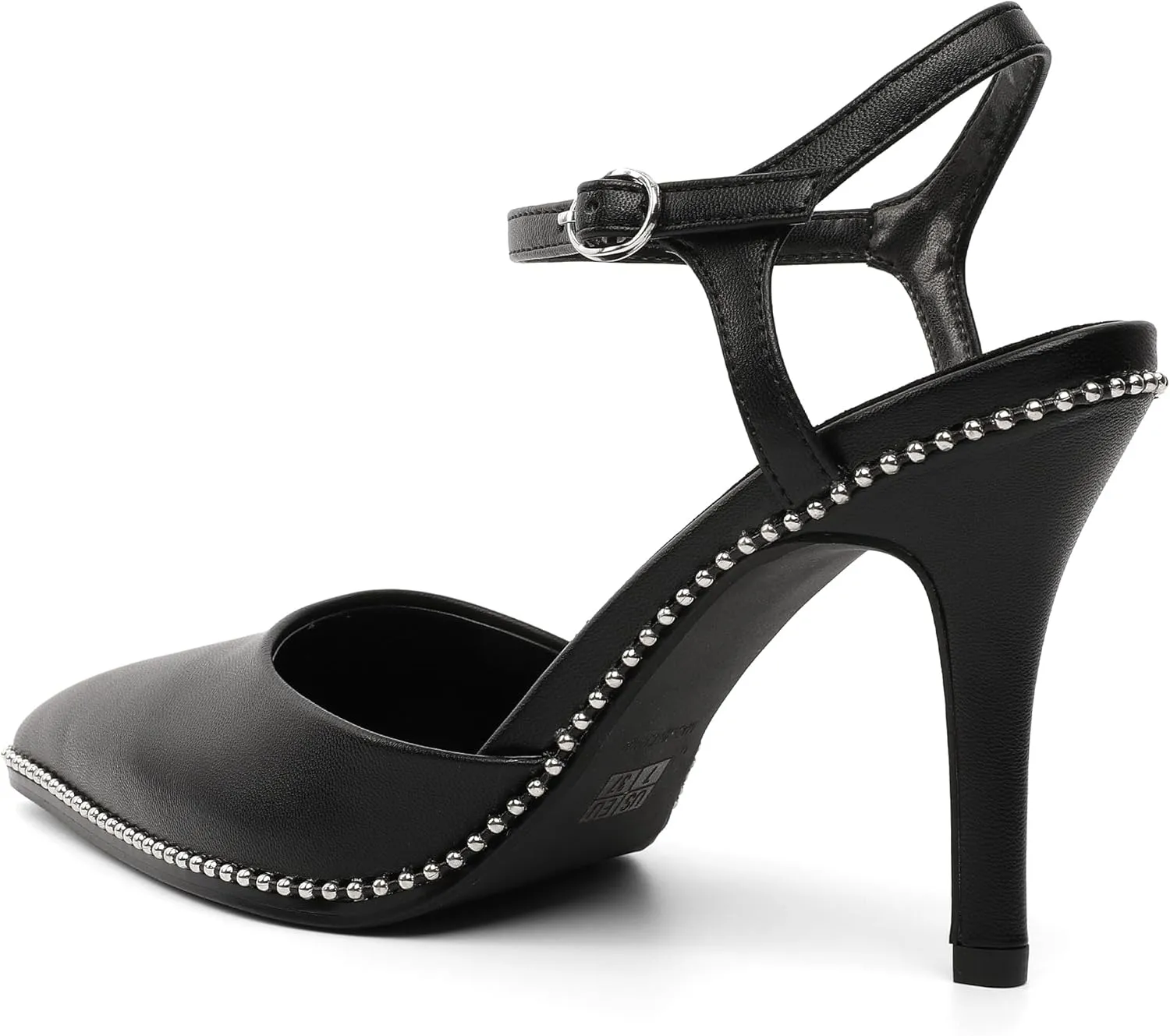 YODEKS Women's Ankle Strap Slingback Heels Pointed Toe Beaded High Heel Pumps 3.5 Inch Shoes Size 5-13