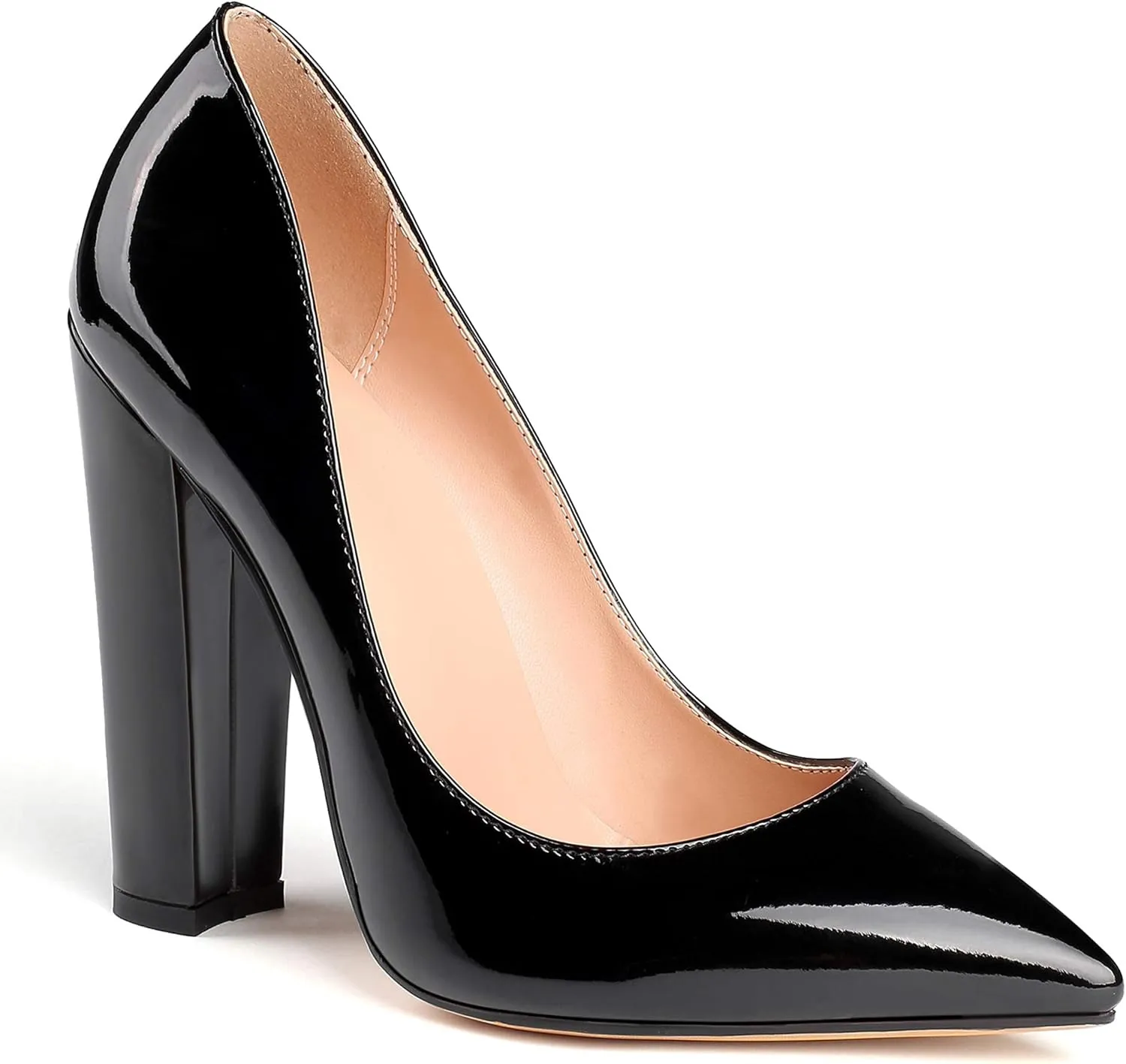 YODEKS Women's Block High Heel Pumps Sexy Pointed Toe Heels Slip On High Heel Comfort Shoes, 4.7 Inches Patent Lesther Business Shoes for Party Office Wedding Dress