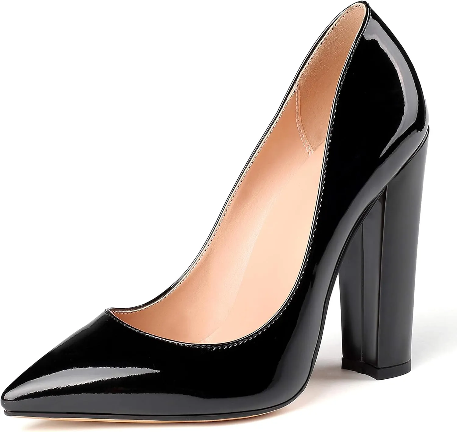 YODEKS Women's Block High Heel Pumps Sexy Pointed Toe Heels Slip On High Heel Comfort Shoes, 4.7 Inches Patent Lesther Business Shoes for Party Office Wedding Dress