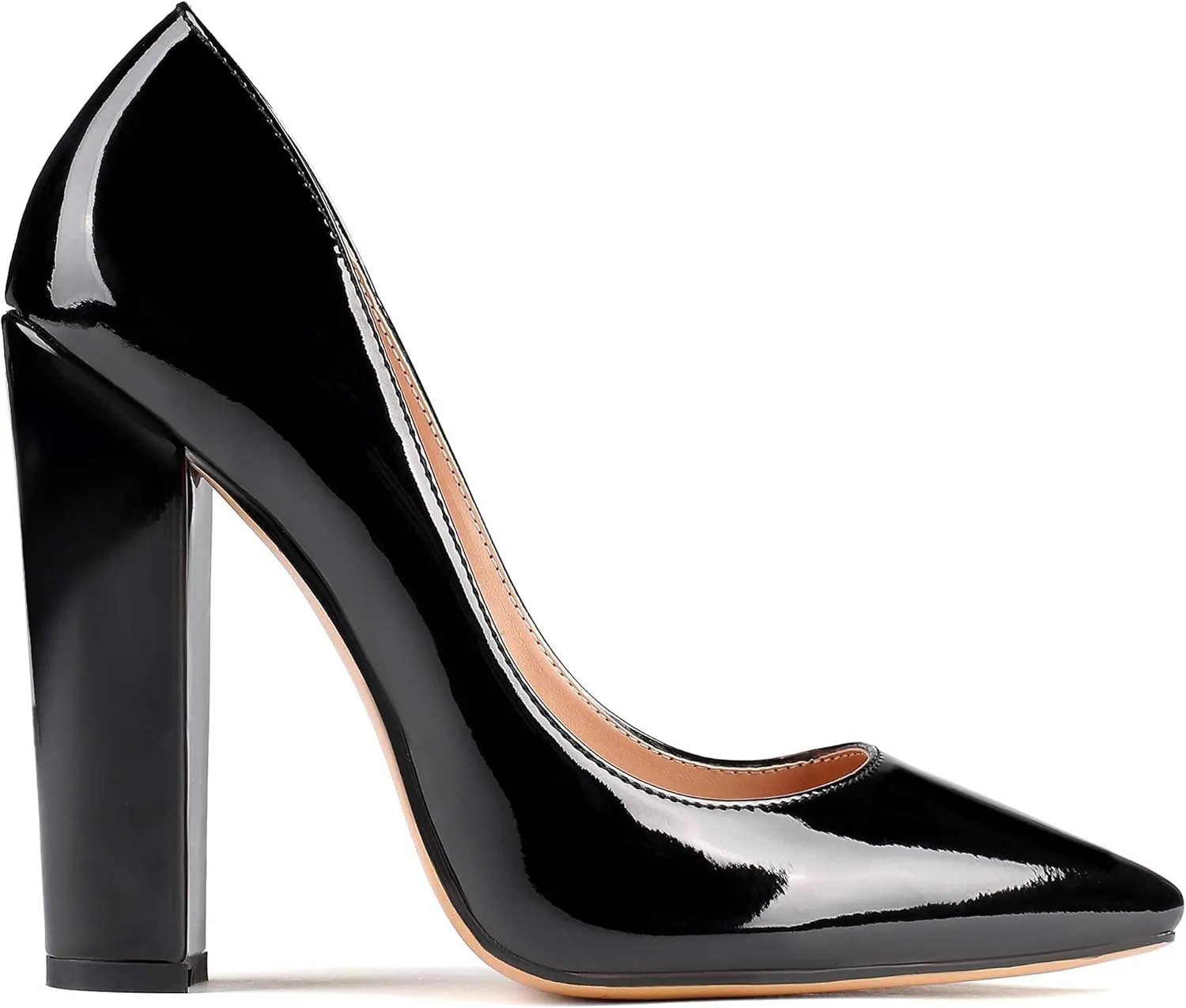 YODEKS Women's Block High Heel Pumps Sexy Pointed Toe Heels Slip On High Heel Comfort Shoes, 4.7 Inches Patent Lesther Business Shoes for Party Office Wedding Dress