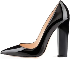 YODEKS Women's Block High Heel Pumps Sexy Pointed Toe Heels Slip On High Heel Comfort Shoes, 4.7 Inches Patent Lesther Business Shoes for Party Office Wedding Dress