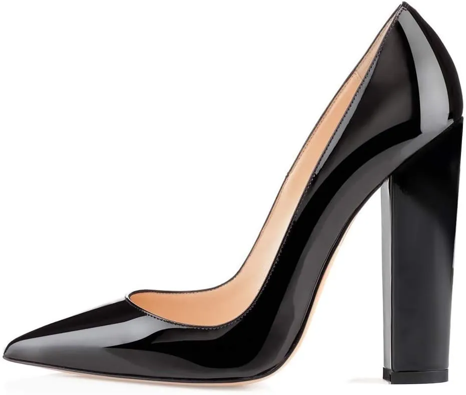 YODEKS Women's Block High Heel Pumps Sexy Pointed Toe Heels Slip On High Heel Comfort Shoes, 4.7 Inches Patent Lesther Business Shoes for Party Office Wedding Dress