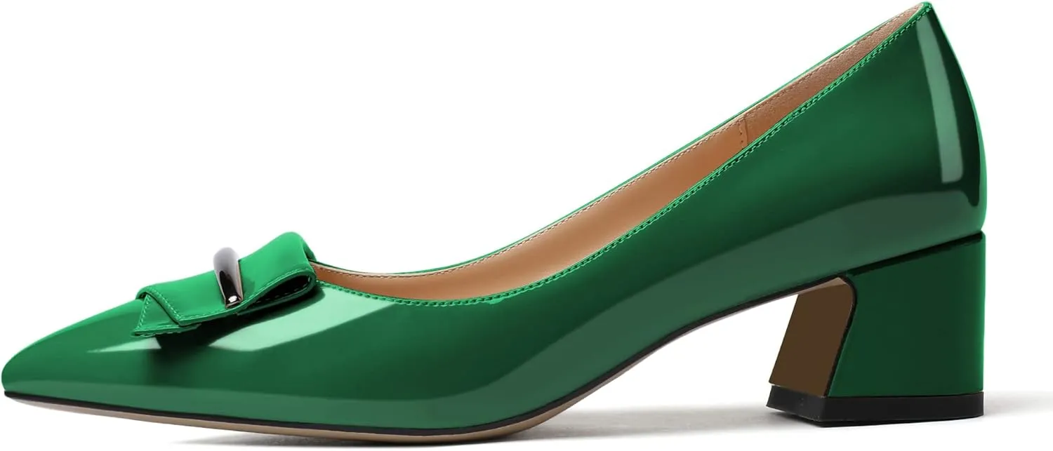 YODEKS Women's Chunky Heel Pumps Low Block Heel Pointed Toe Slip on Dress Pump Shoes for Work Casual Daily Life Party Dress Shoes